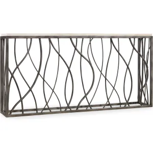 5373 Travertine Console Table W/ Metal Base