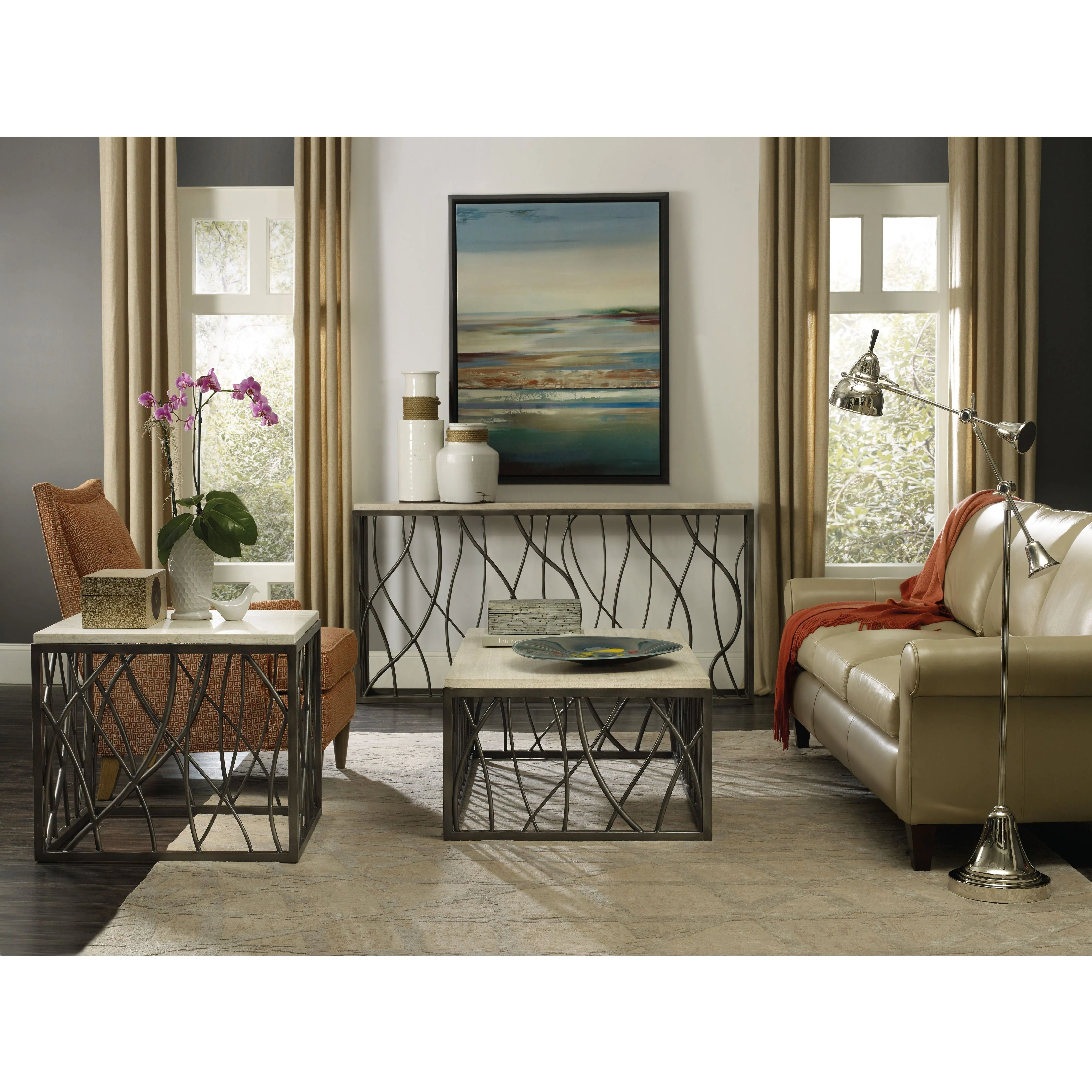 5373 Travertine Console Table W/ Metal Base