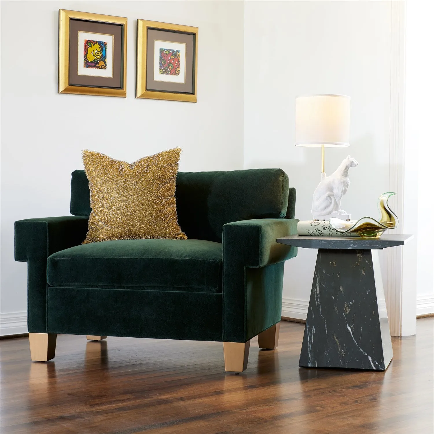 Aero Side Table-Black Leathered Marble