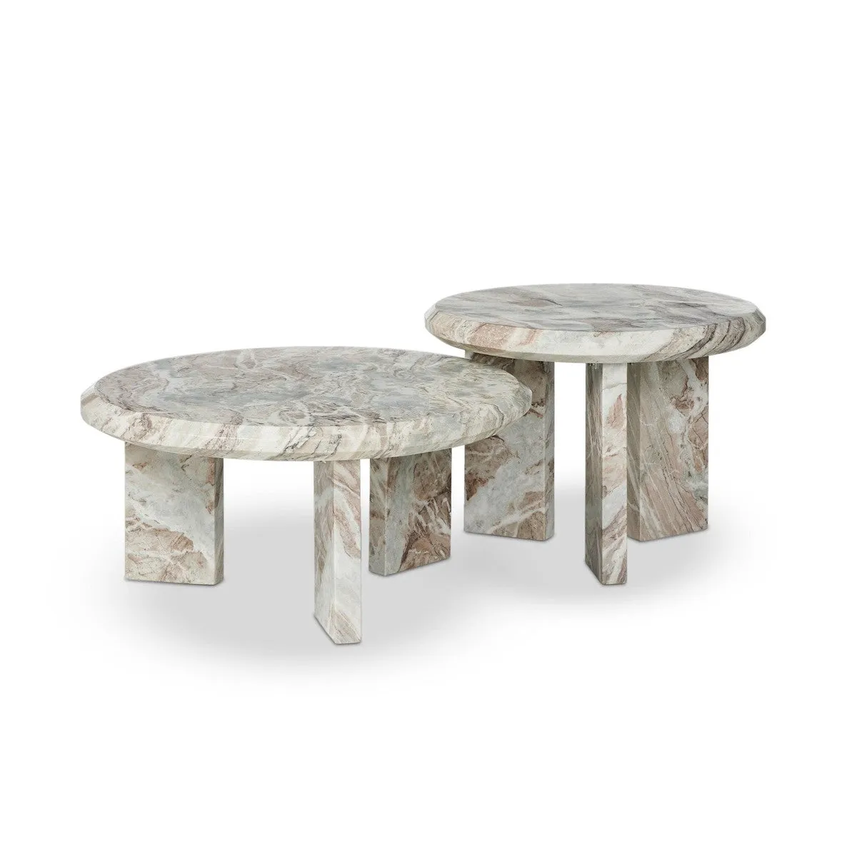 Alabaster Nesting Coffee Table - Creamy Taupe Marble Solid - Taupe
