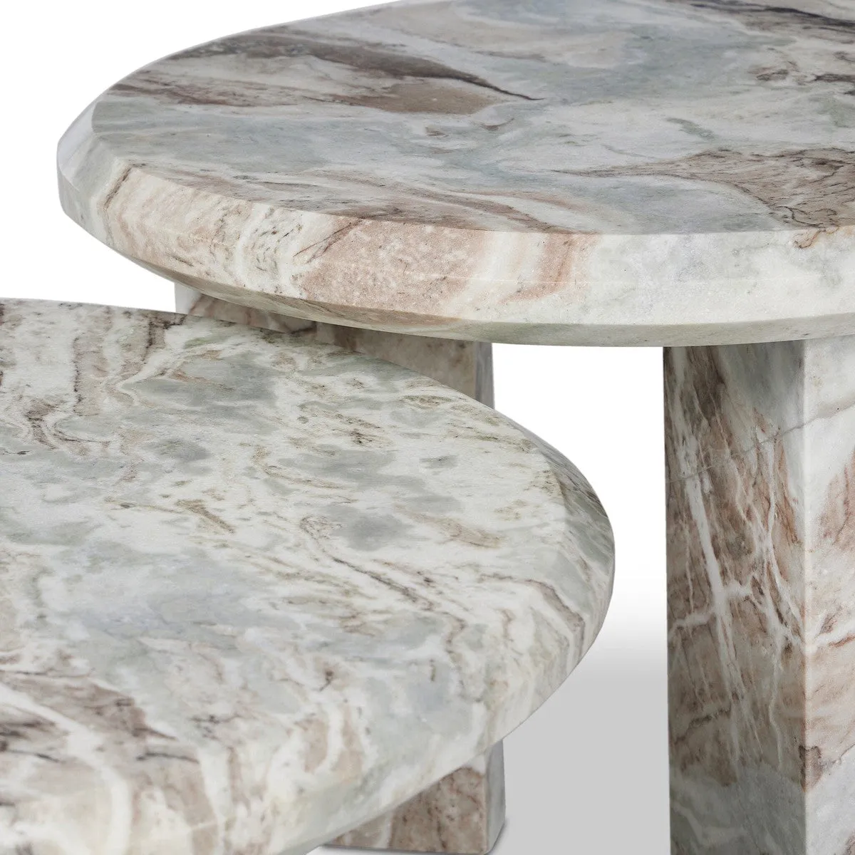 Alabaster Nesting Coffee Table - Creamy Taupe Marble Solid - Taupe