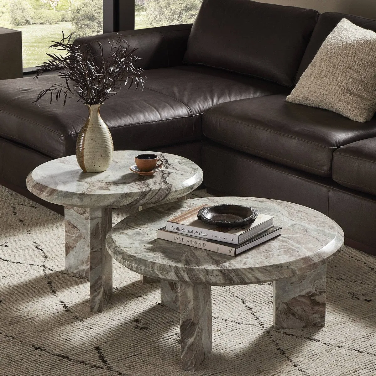 Alabaster Nesting Coffee Table - Creamy Taupe Marble Solid - Taupe