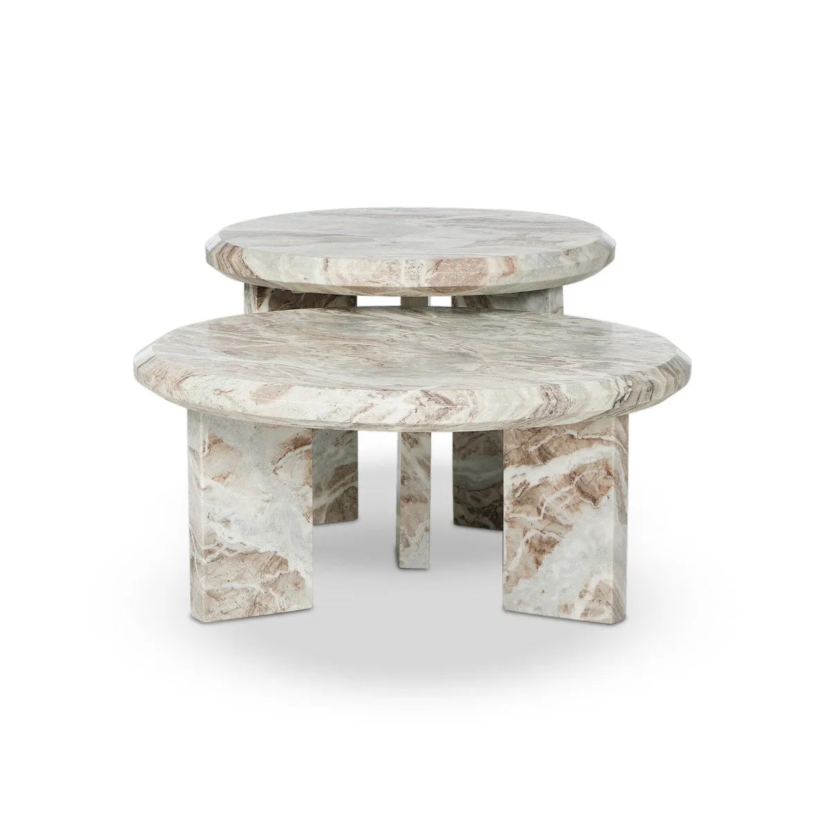 Alabaster Nesting Coffee Table - Creamy Taupe Marble Solid - Taupe