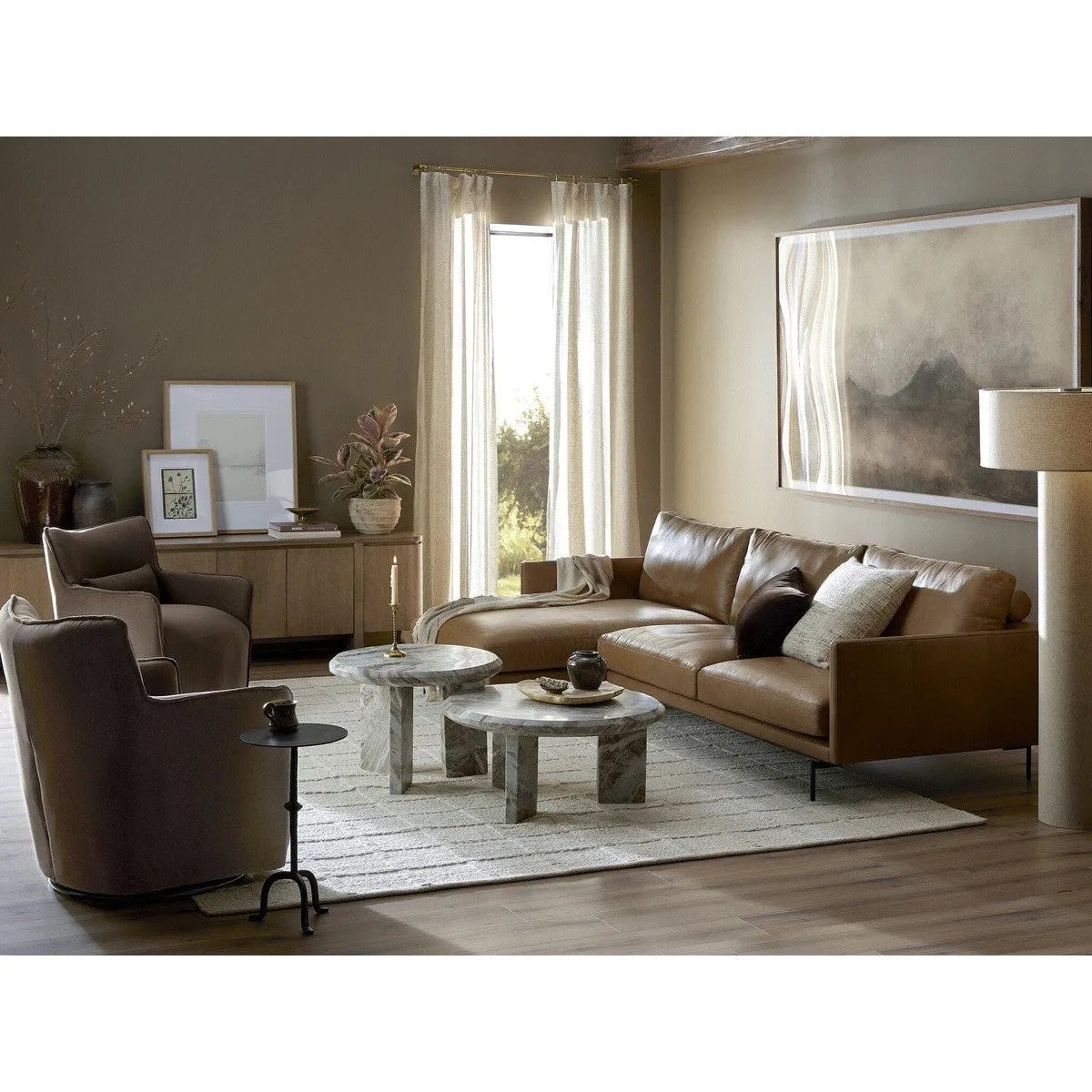 Alabaster Nesting Coffee Table - Creamy Taupe Marble Solid - Taupe