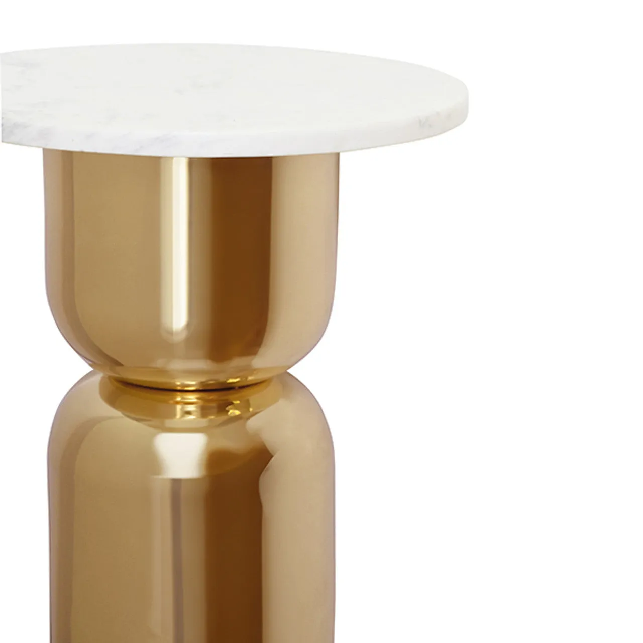 Alina Hourglass Brass Base Side Table With Round White Marble Top
