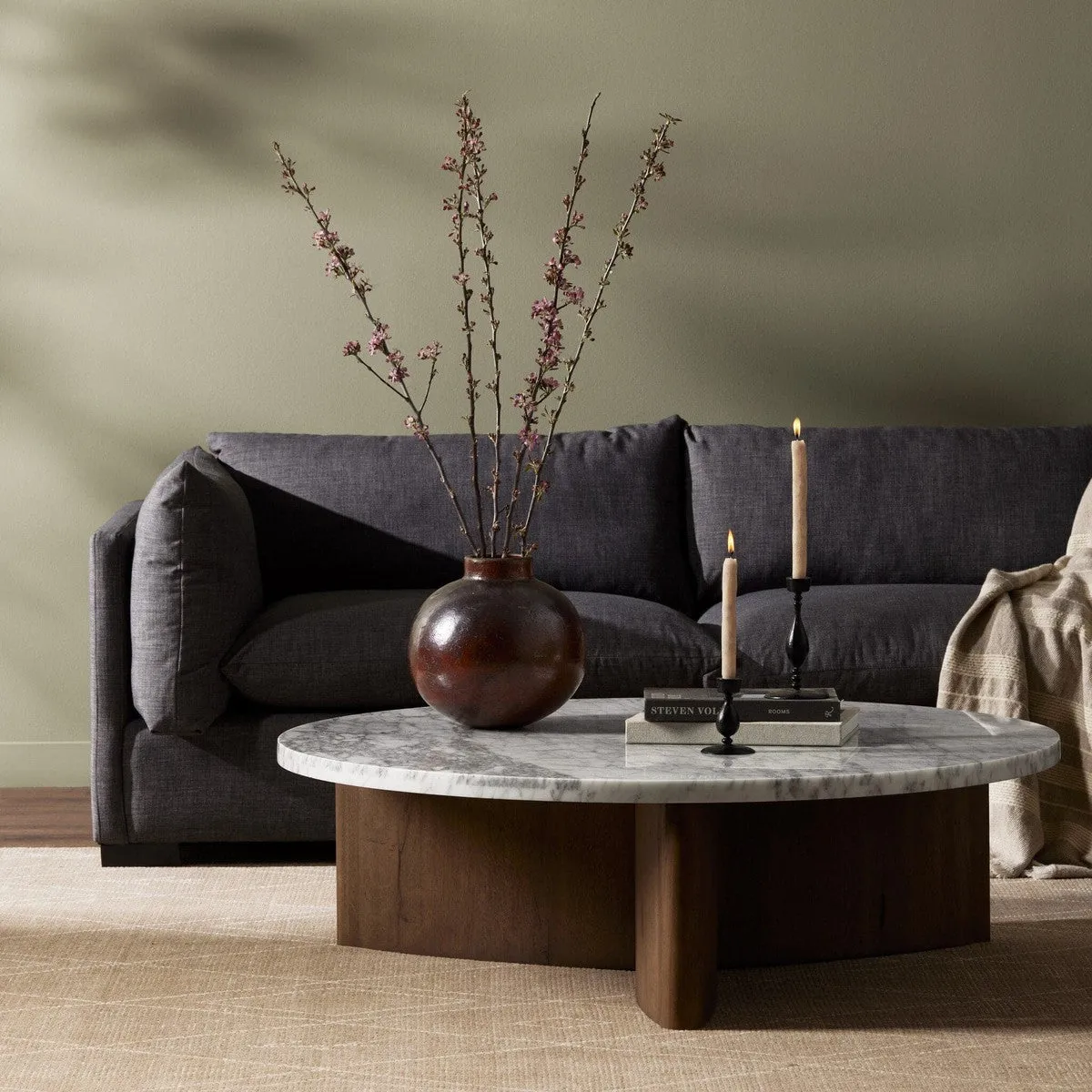 Amadis Coffee Table - Italian White Marble w/ Rustic Fawn Base