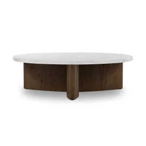 Amadis Coffee Table - Italian White Marble w/ Rustic Fawn Base