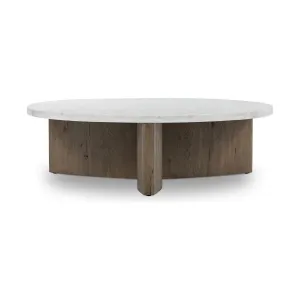 Amadis Coffee Table - Italian White Marble w/ Rustic Grey Base
