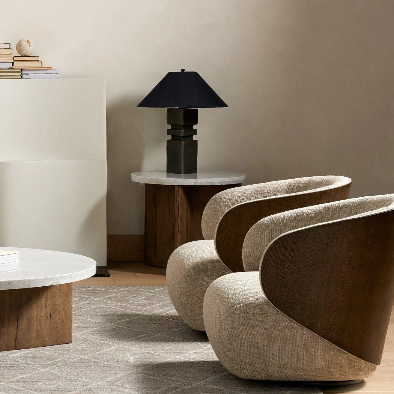 Amadis End Table - Italian White Marble & Rustic Grey