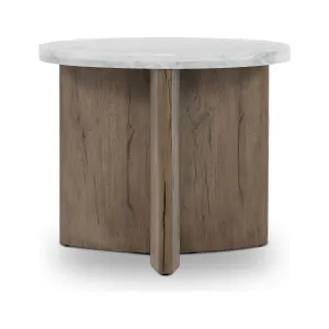Amadis End Table - Italian White Marble & Rustic Grey