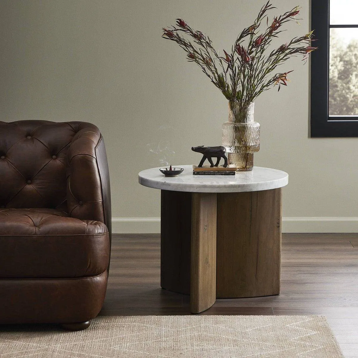 Amadis End Table - Italian White Marble & Rustic Grey