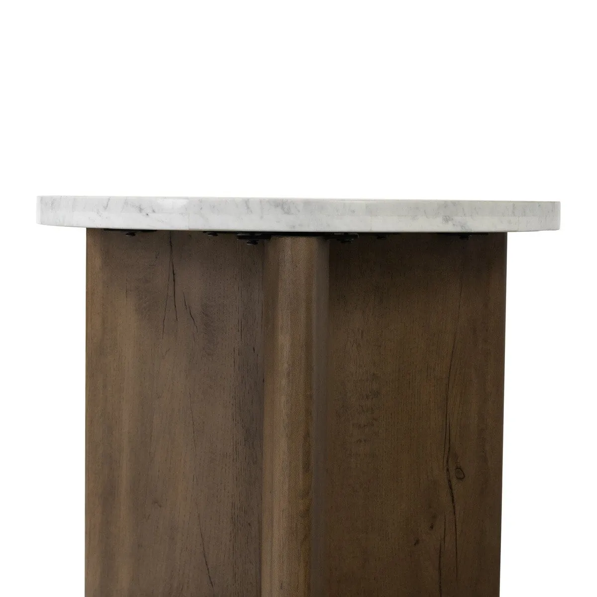Amadis End Table - White Marble & Rustic Fawn