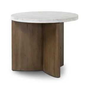 Amadis End Table - White Marble & Rustic Fawn