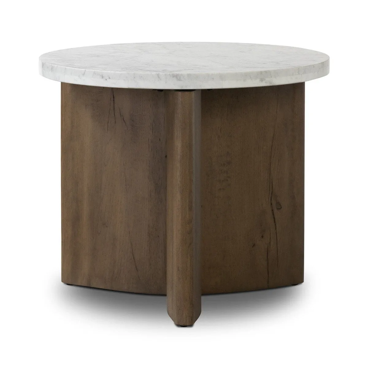 Amadis End Table - White Marble & Rustic Fawn