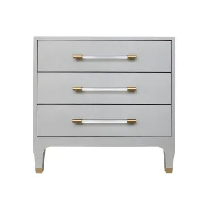 Amber - Three Drawer Side Table In Light Grey Shagreen With Antique Brass And Acrylic Hardware