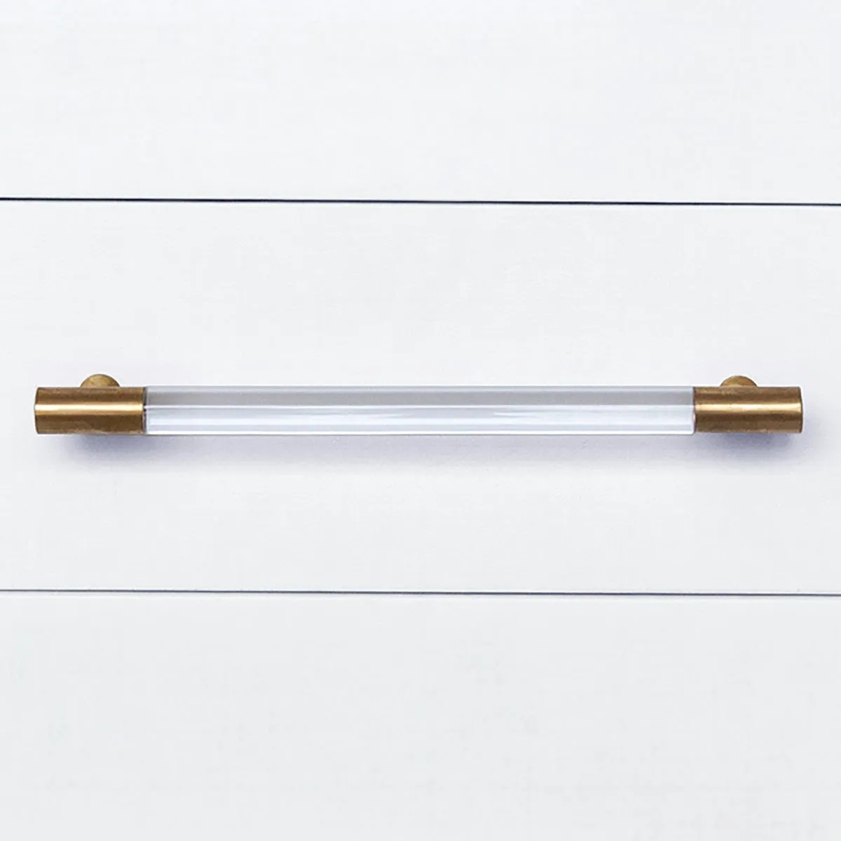 Amber - Three Drawer Side Table In Textured White Linen With Antique Brass And Acrylic Hardware