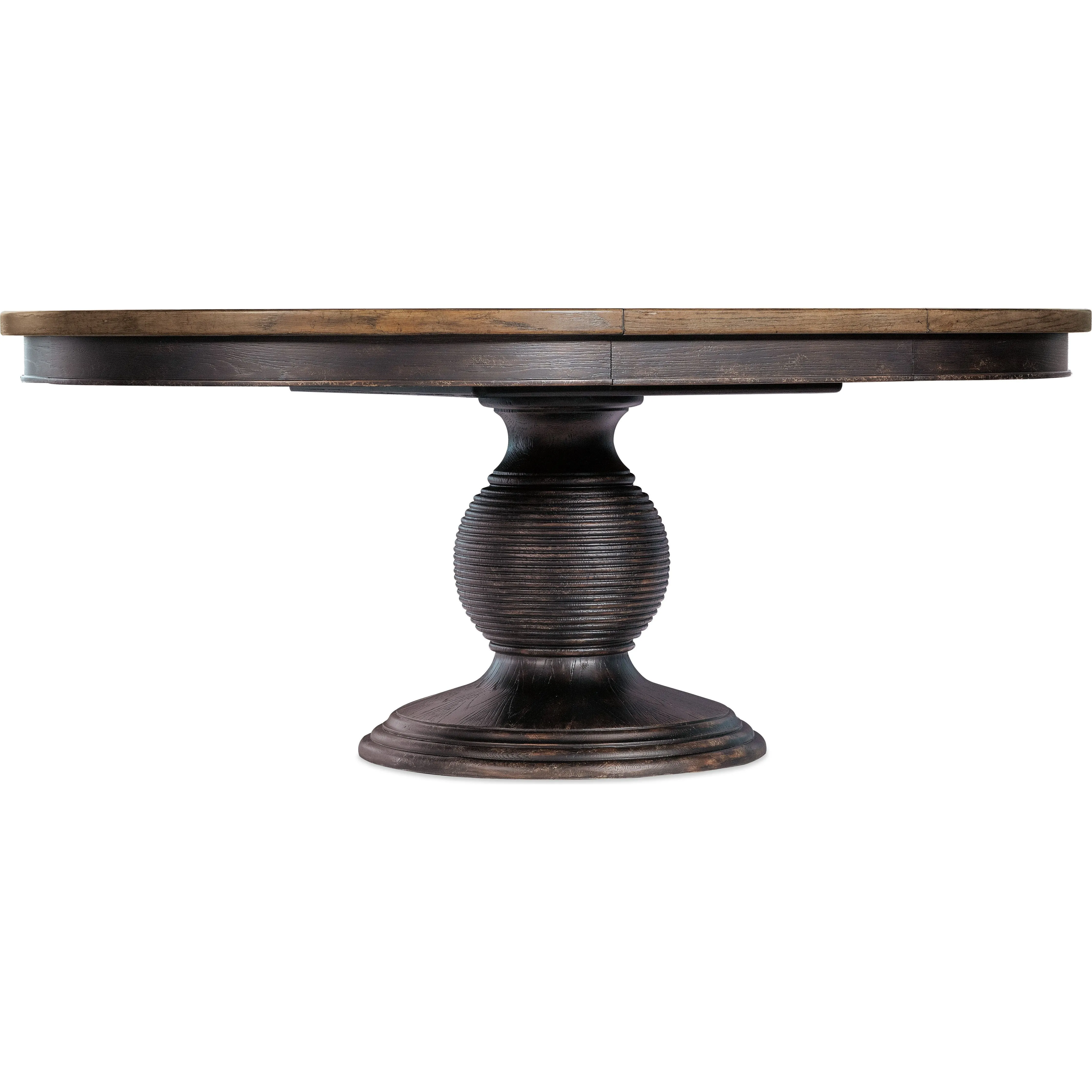 Americana Round Pedestal Dining Table with 1-22in Leaf - Blacks