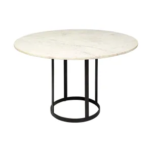 Ash White Marble | Black Metal | Round Dining Table