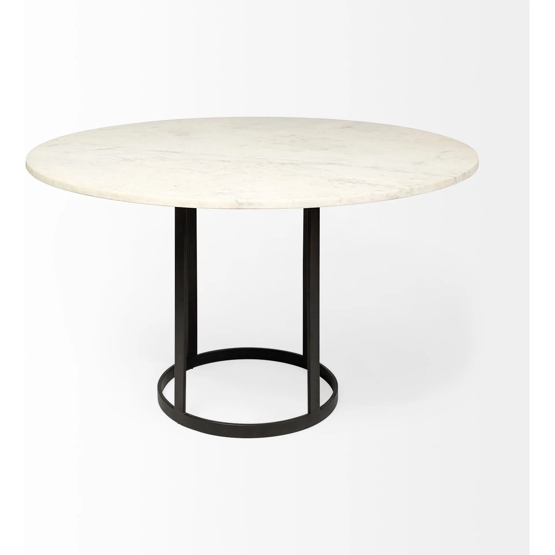 Ash White Marble | Black Metal | Round Dining Table