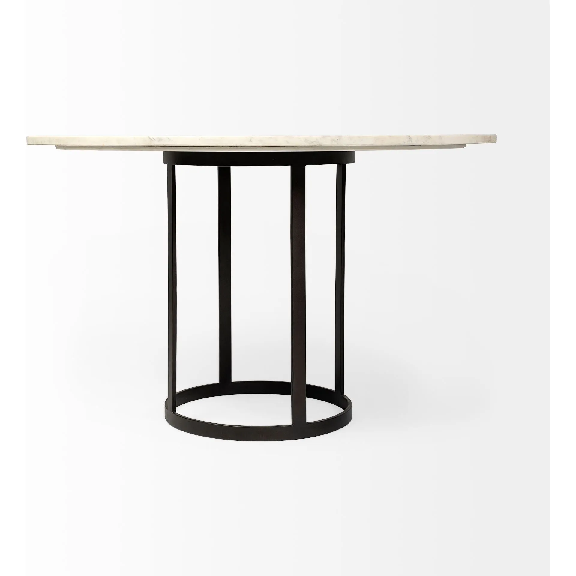 Ash White Marble | Black Metal | Round Dining Table