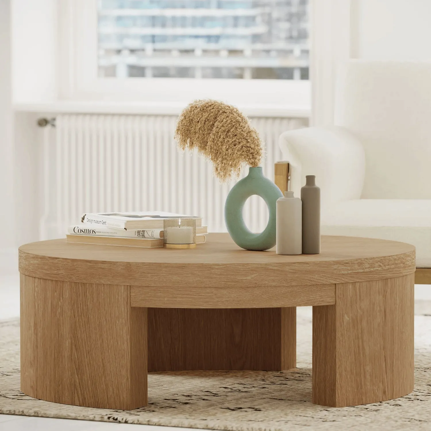 Beautiful WL-BT-012 Mod Round Coffee Table by Drew Barrymore, Warm Honey Finish