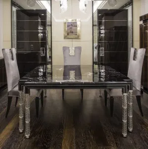 Black Wood, Marble & Glass Dining Table In The Art Deco Style
