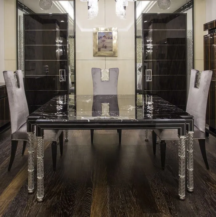 Black Wood, Marble & Glass Dining Table In The Art Deco Style