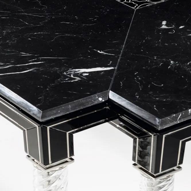Black Wood, Marble & Glass Dining Table In The Art Deco Style