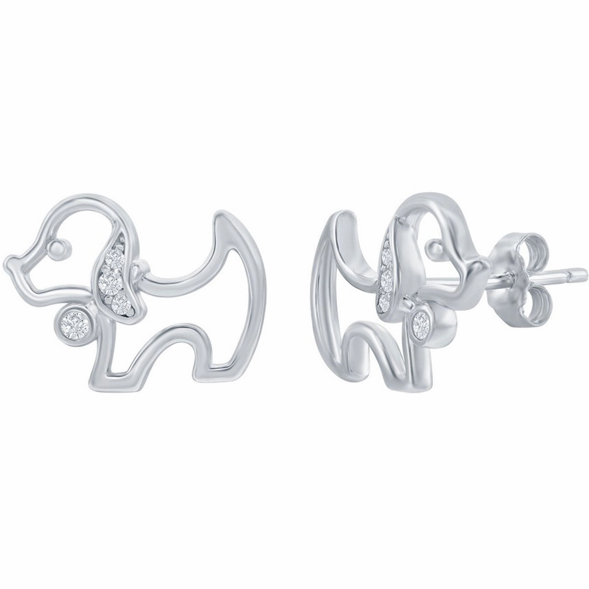Classic Women's Earrings - Sterling Silver Standing Dog White CZ Stone Stud | D-7923
