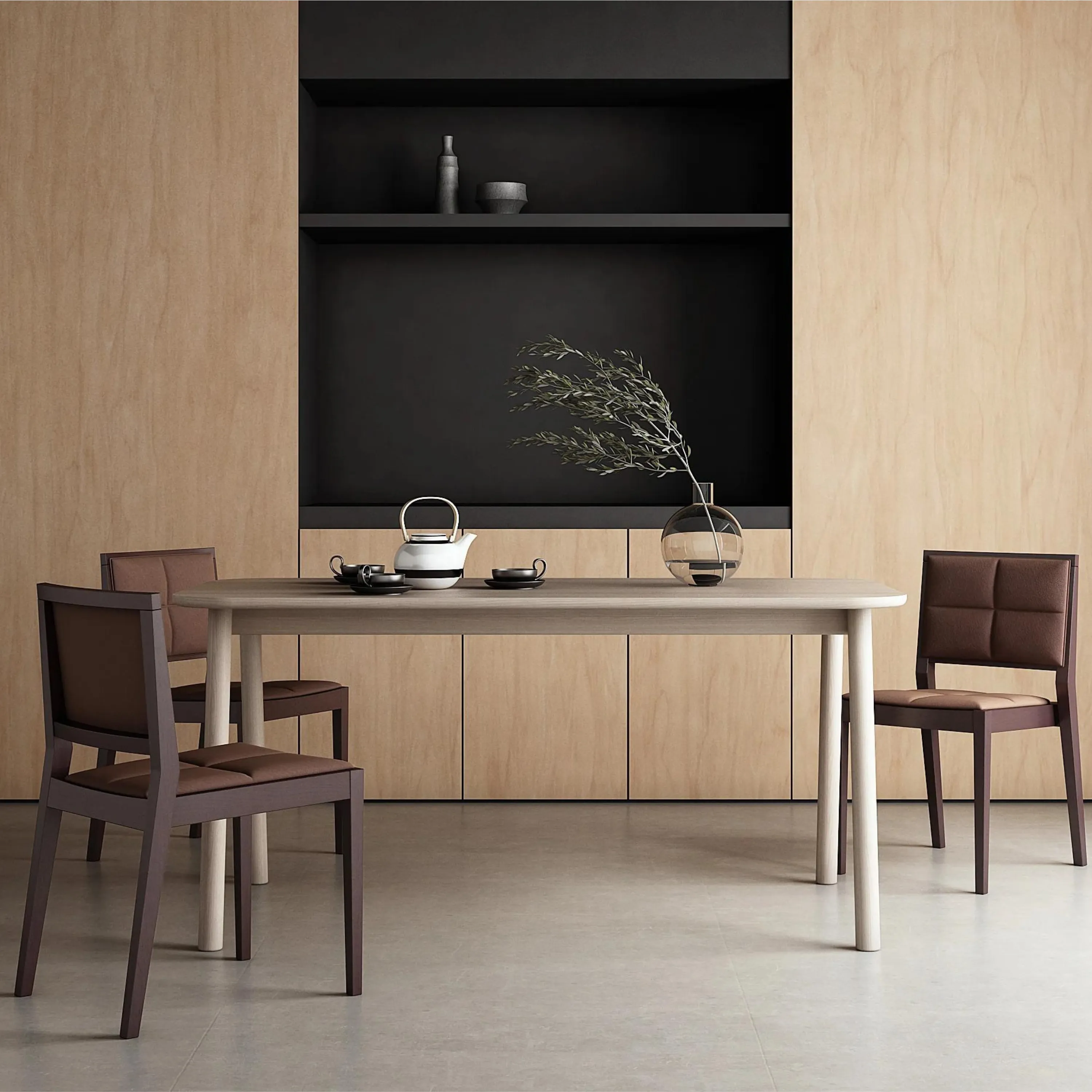 Curbus Round Corner Dining Table 160cm - White Ash Dark Stained