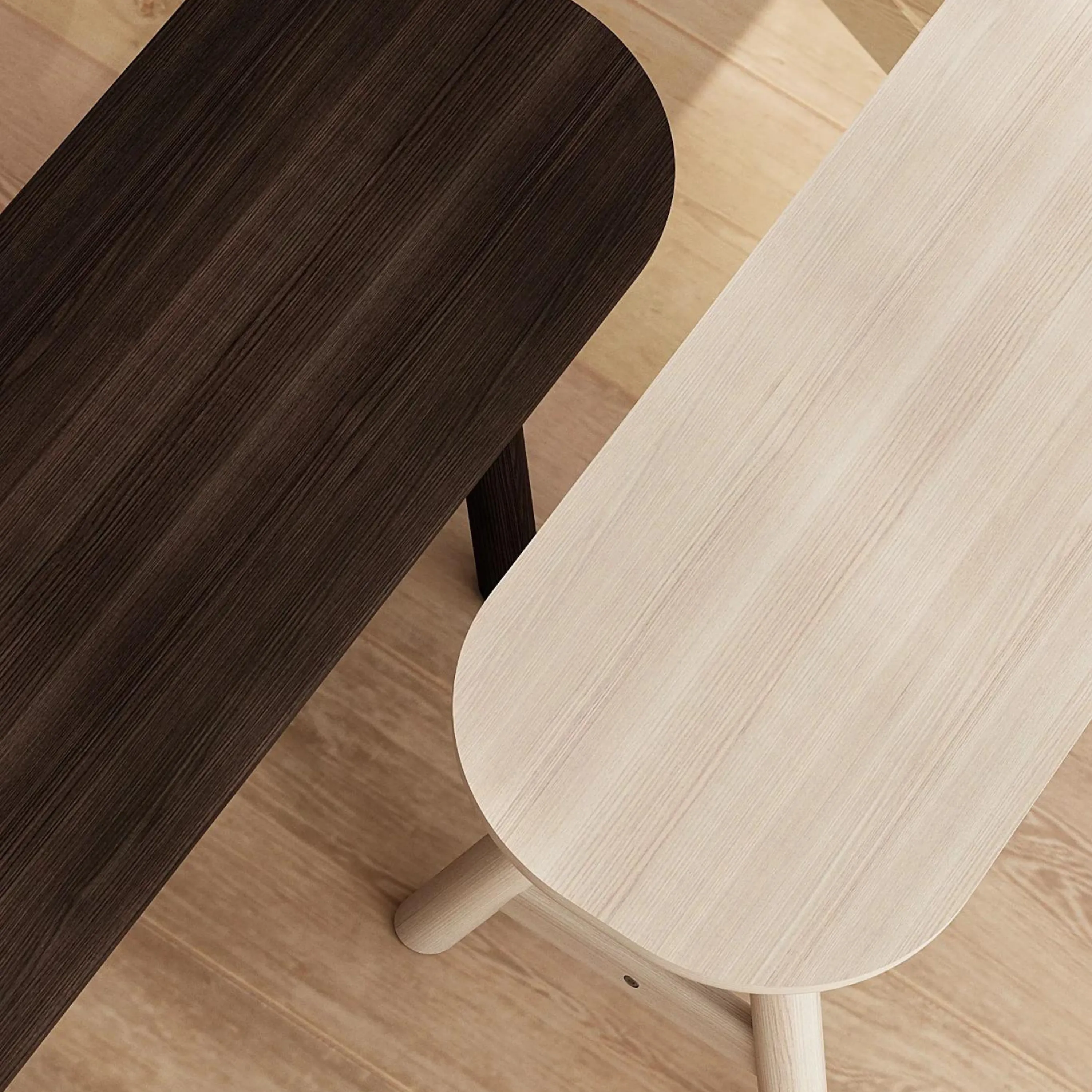 Curbus Round Corner Dining Table 160cm - White Ash Dark Stained