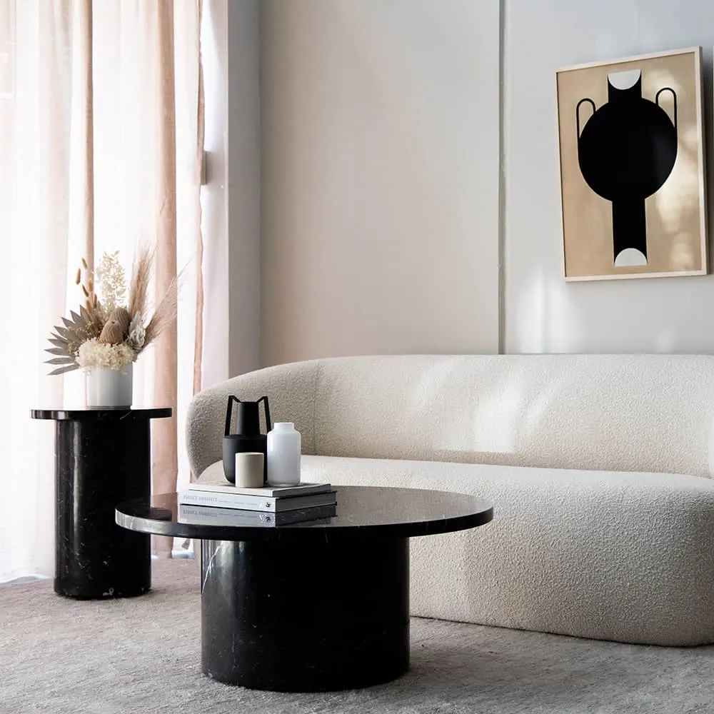 Curve Marble Coffee Table - Black Marble