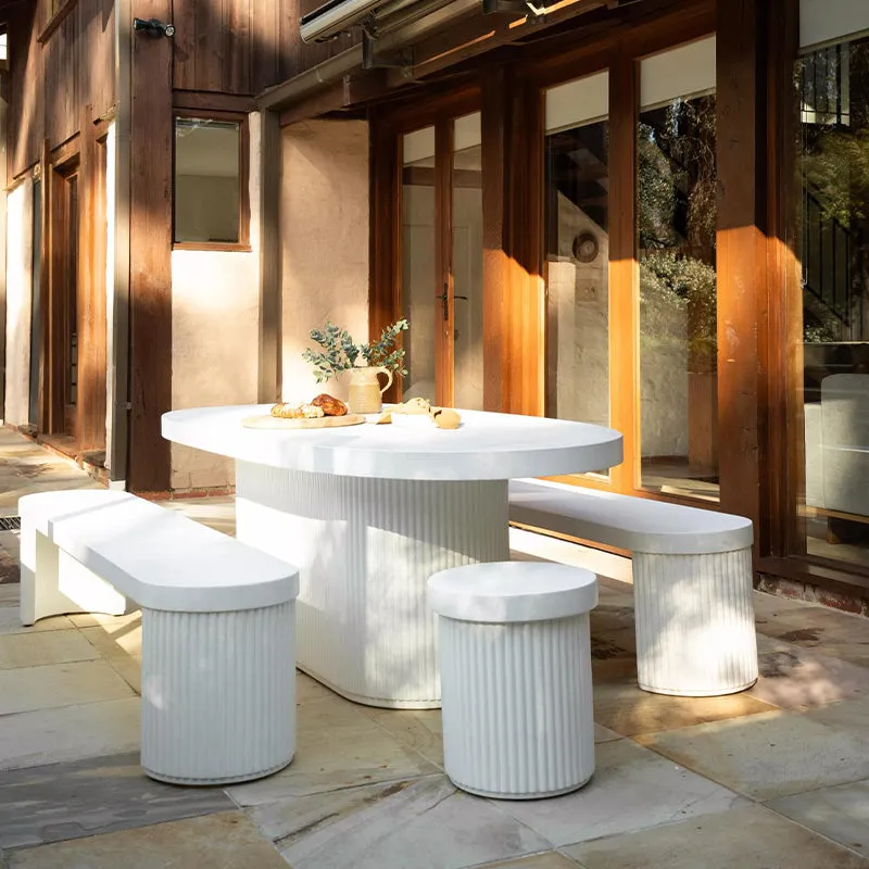Furrow Outdoor Dining Bench 220cm - White Concrete