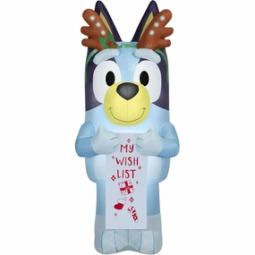 Gemmy BLYRNDRNTLRS9-25 Christmas Inflatables Yard Decoration, Bluey with Reindeer Antlers and Wish List, 4.5 Ft