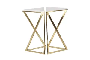 GOLD METAL ACCENT TABLE WITH MARBLE TOP, SET OF 2