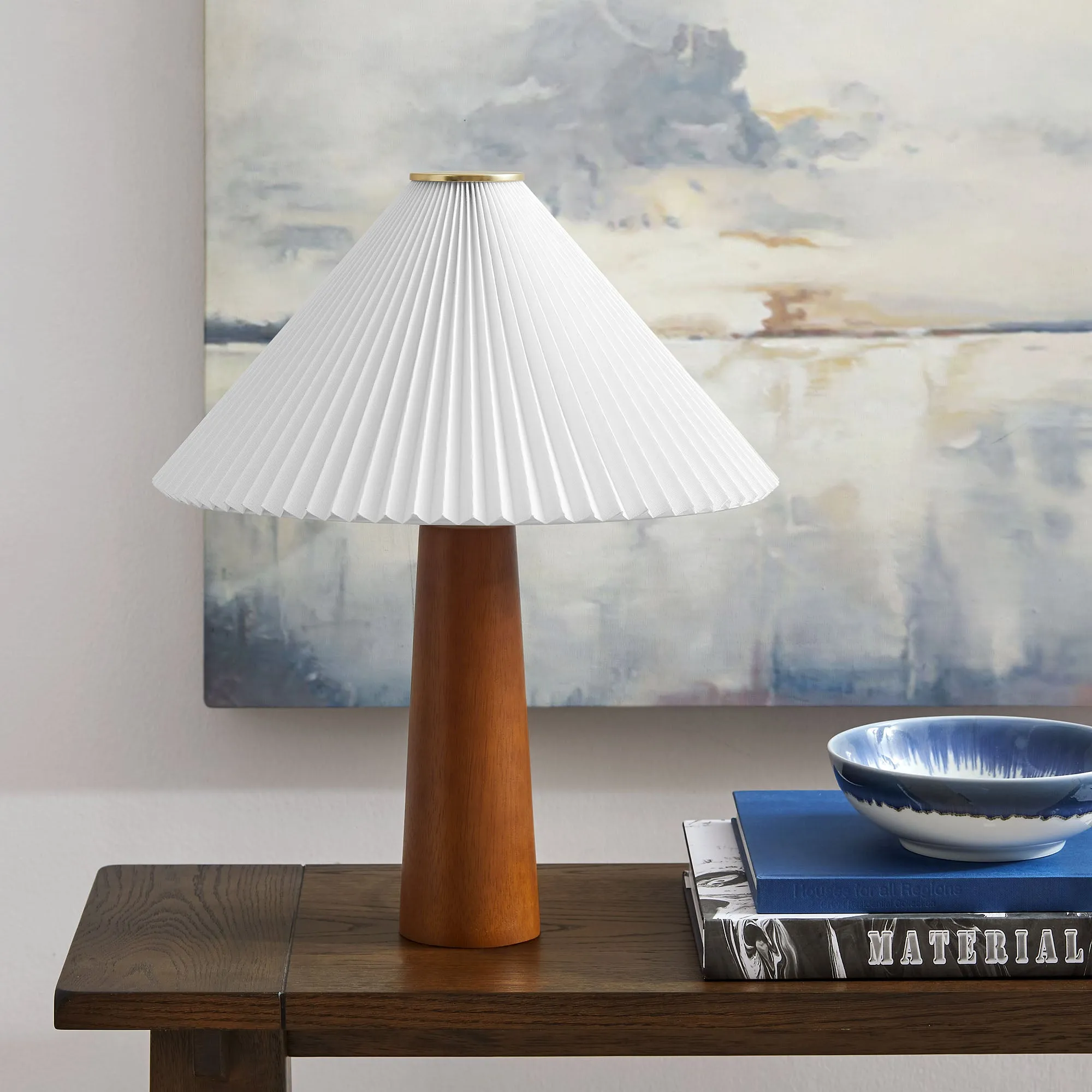 Jessica Wooden Base Table Lamp With Pleated Fabric Shade by Modway
