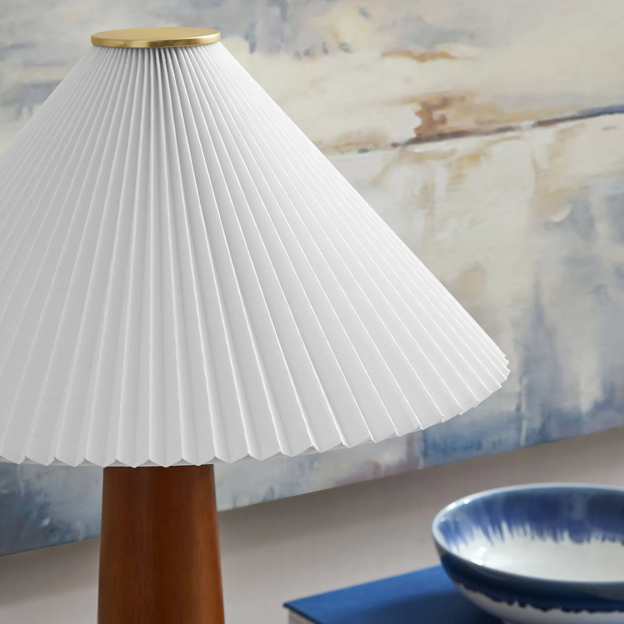 Jessica Wooden Base Table Lamp With Pleated Fabric Shade by Modway