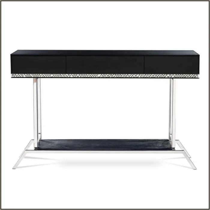 Narrow Modern Venetian Mirrored Table With Marble Top