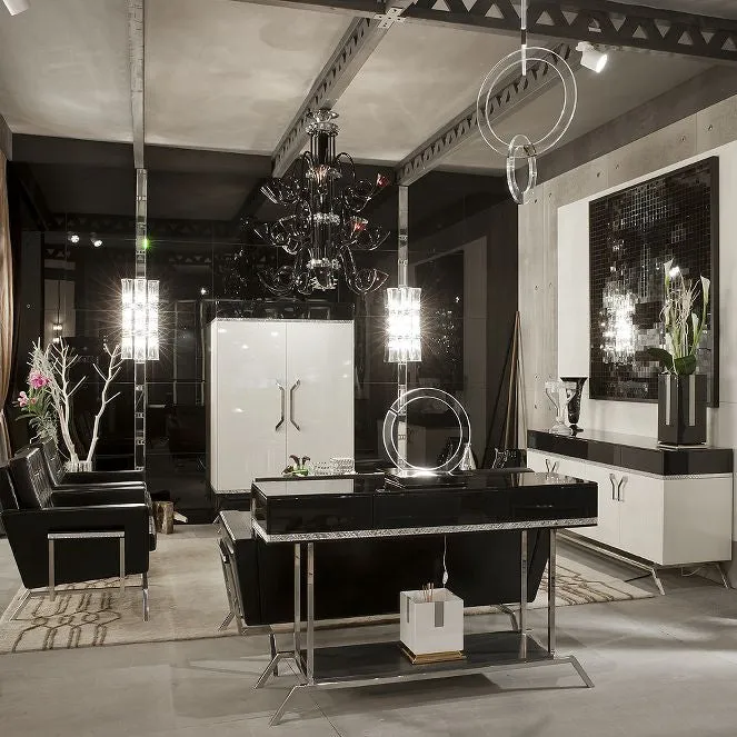 Narrow Modern Venetian Mirrored Table With Marble Top