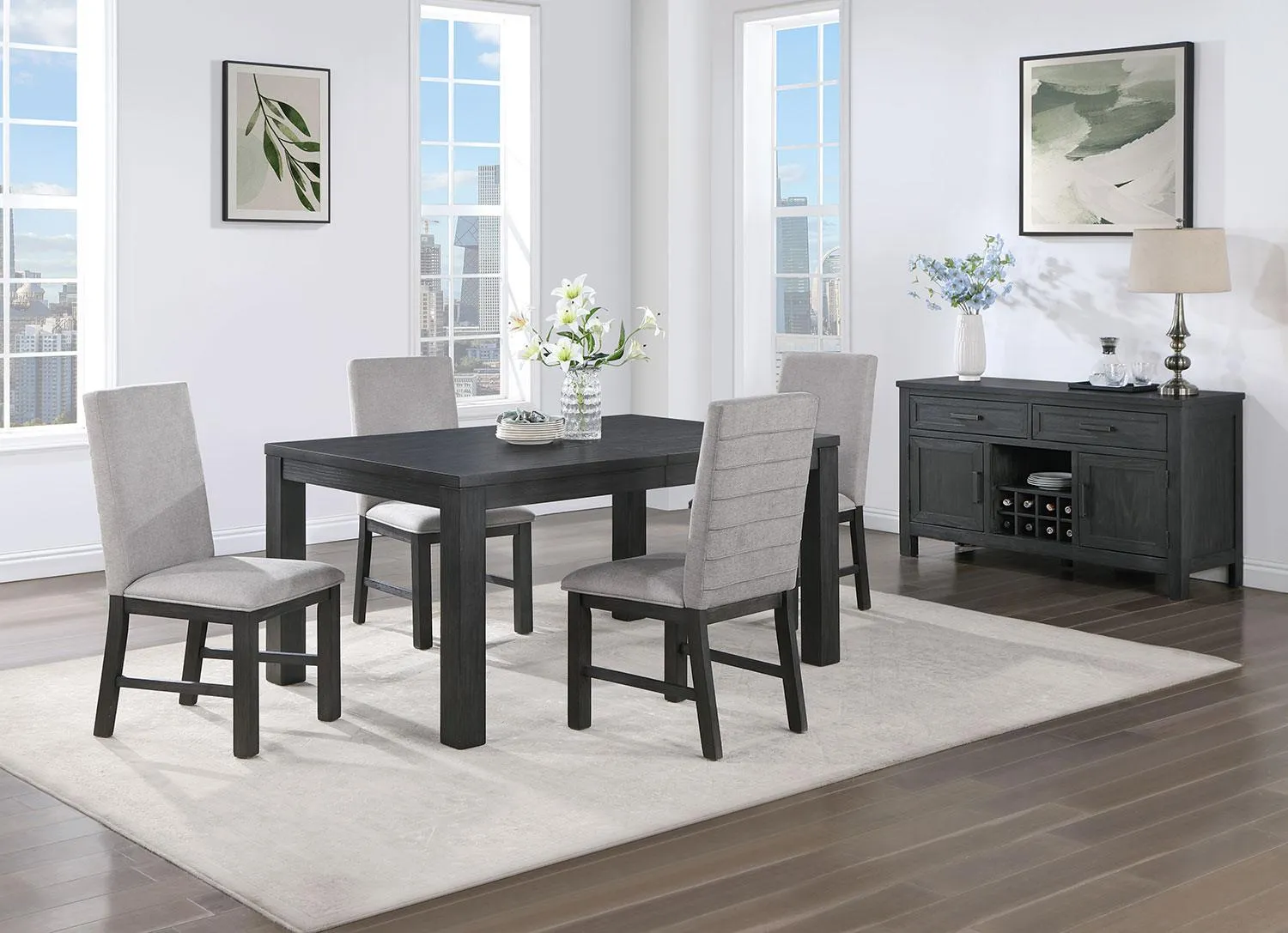Nola 5-Piece Extendable Dining Set - Dark Grey