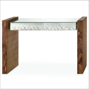 Oak Console Table With Venetian Glass Inserts & 2 Drawers