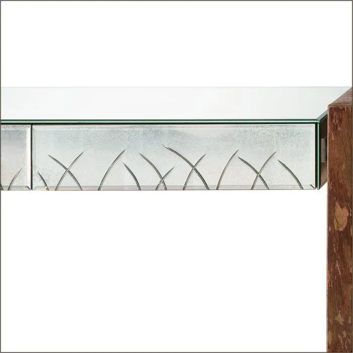 Oak Console Table With Venetian Glass Inserts & 2 Drawers