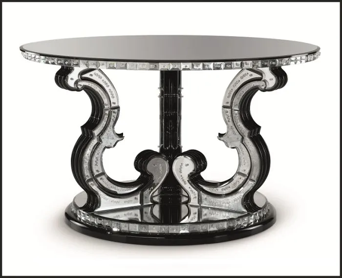 Round Venetian Mirrored Foyer Table In The Art Deco Style
