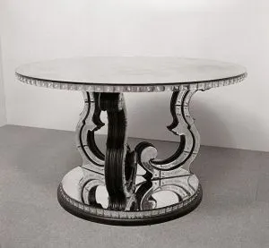 Round Venetian Mirrored Foyer Table In The Art Deco Style
