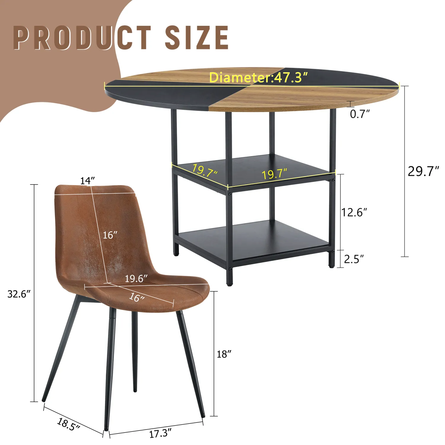 Streamdale 47" Round Dining Set: Table & 4 Brown Chairs