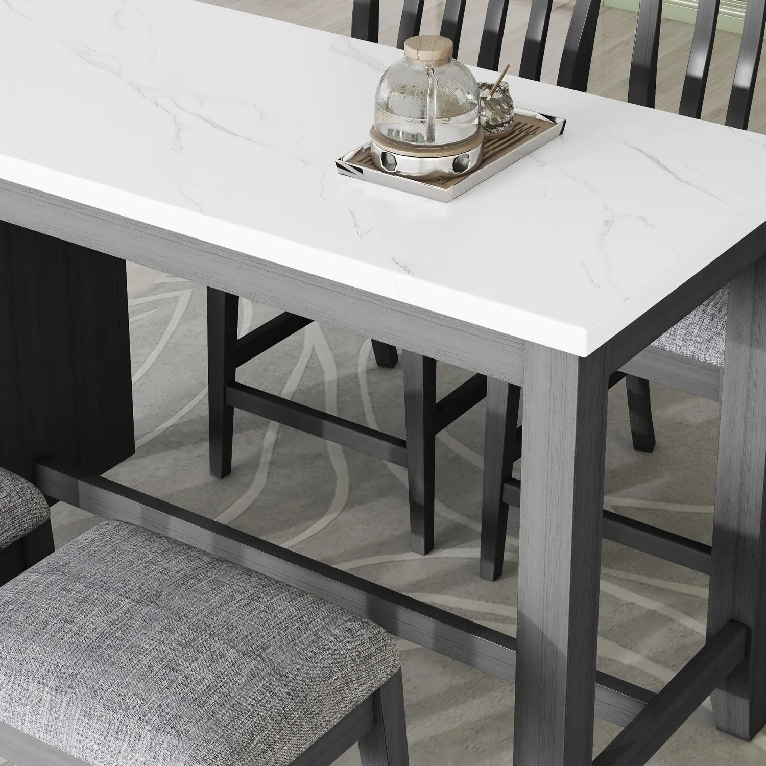 Streamdale 5-piece Counter Height Dining Table Set with Built-in Storage Shelves,Grey