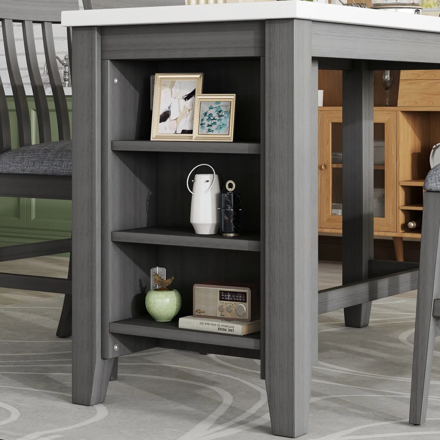 Streamdale 5-piece Counter Height Dining Table Set with Built-in Storage Shelves,Grey