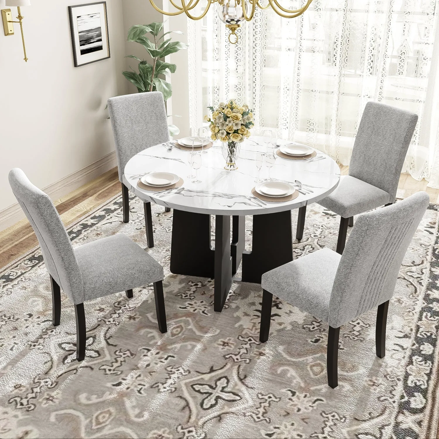 Streamdale 5-Piece Round Dining Set: Chairs & 43" Table