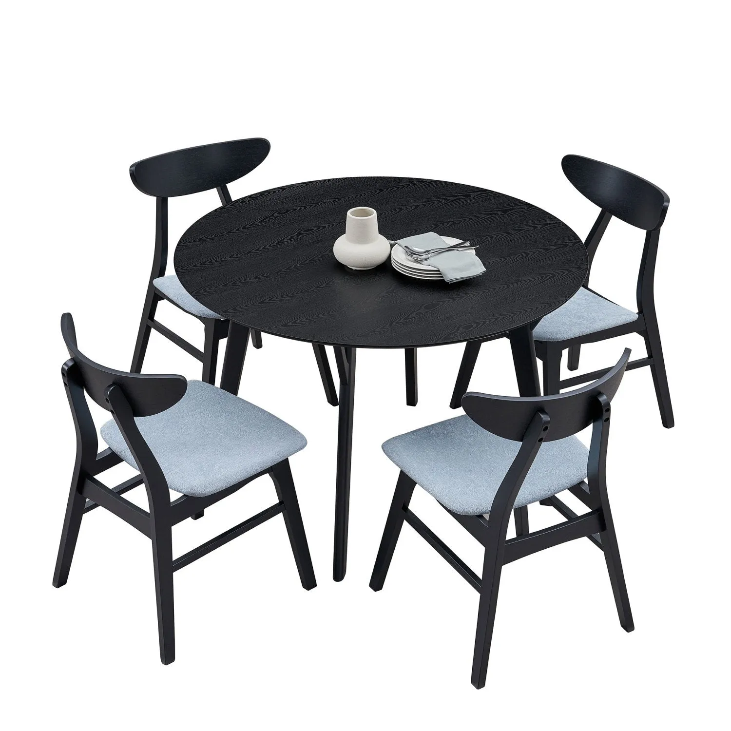 Streamdale Black Round Kitchen Table & 4 Fabric Chairs