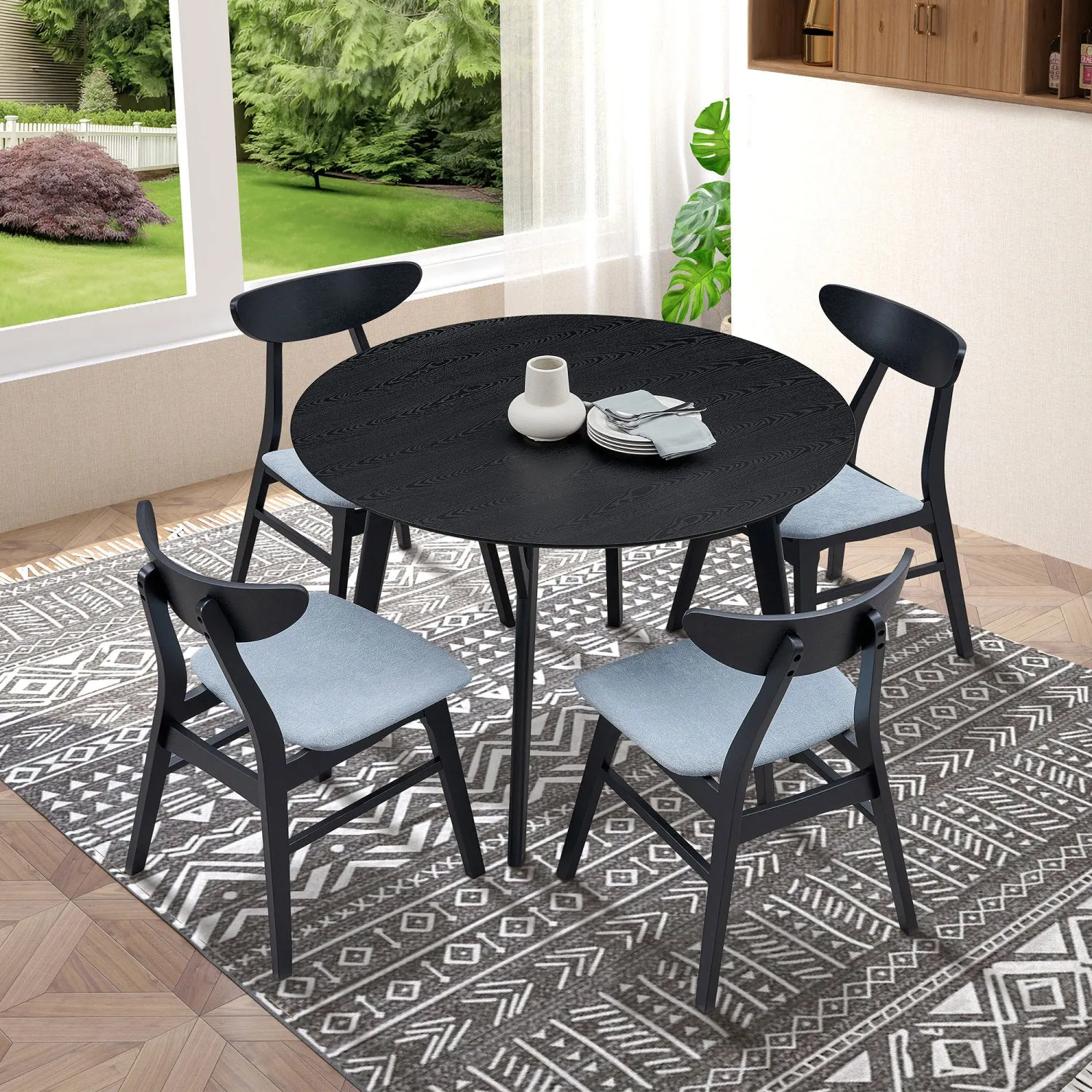 Streamdale Black Round Kitchen Table & 4 Fabric Chairs